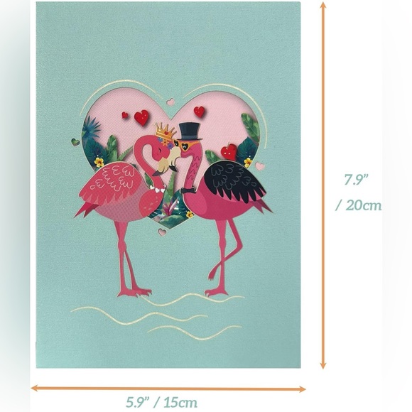 New Anniversary 3D Pop Up Card Greeting Card- Envelope and Note Tag-Flamingo - Picture 5 of 7